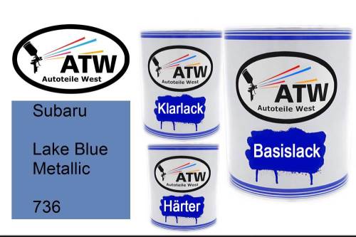 Subaru, Lake Blue Metallic, 736: 1L Lackdose + 1L Klarlack + 500ml Härter - Set, von ATW Autoteile West.